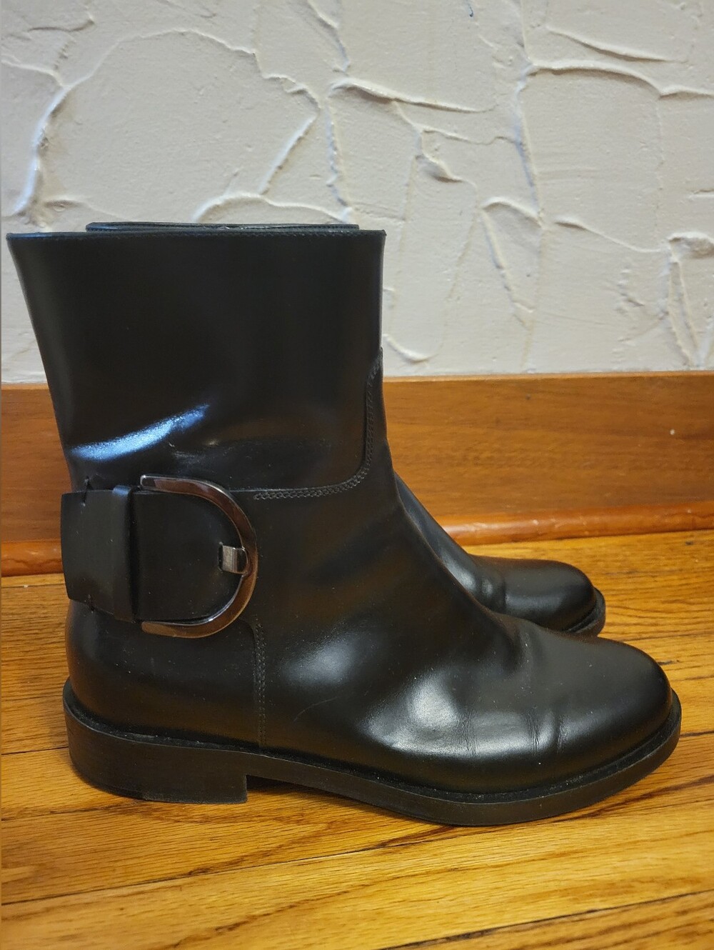 🇮🇹 Sz 37 Women Made In Italy Sante Borella Black Leather Ankle Boots